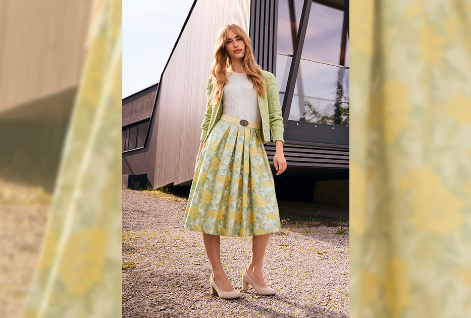 Moderner Trachtenrock in gelb und mint