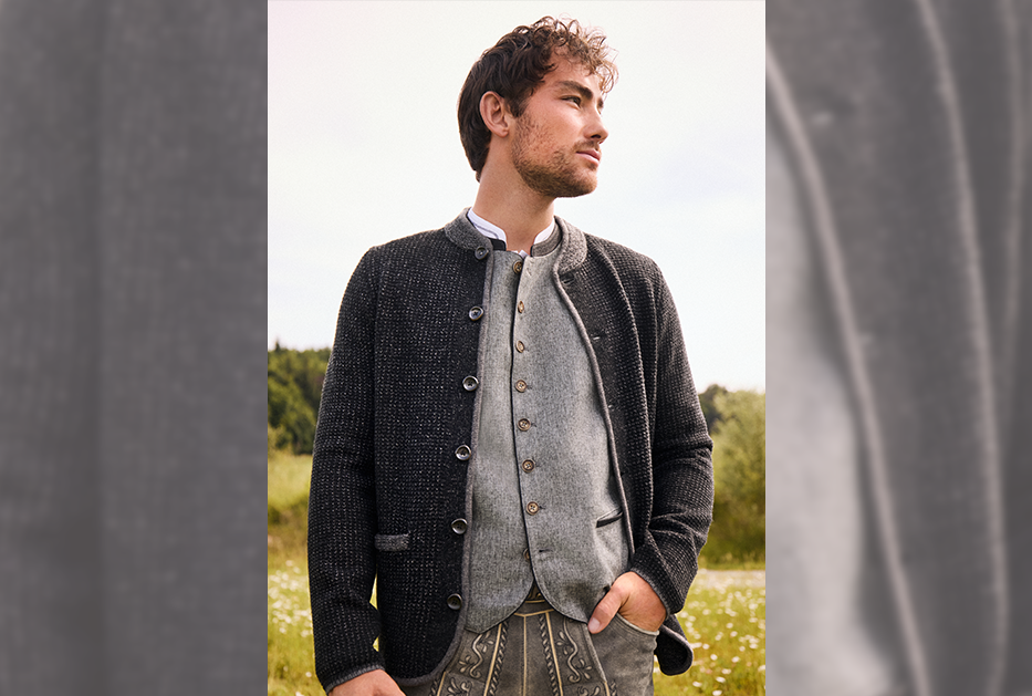 Melierte Trachtenjacke in Anthrazit