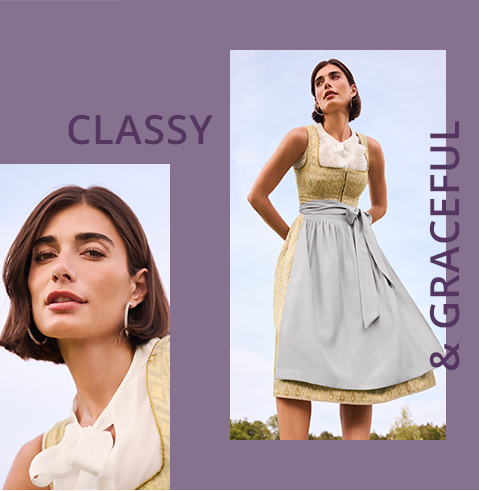 Dirndl mit dezentem Rautenmuster und Hellgrauer Schürze