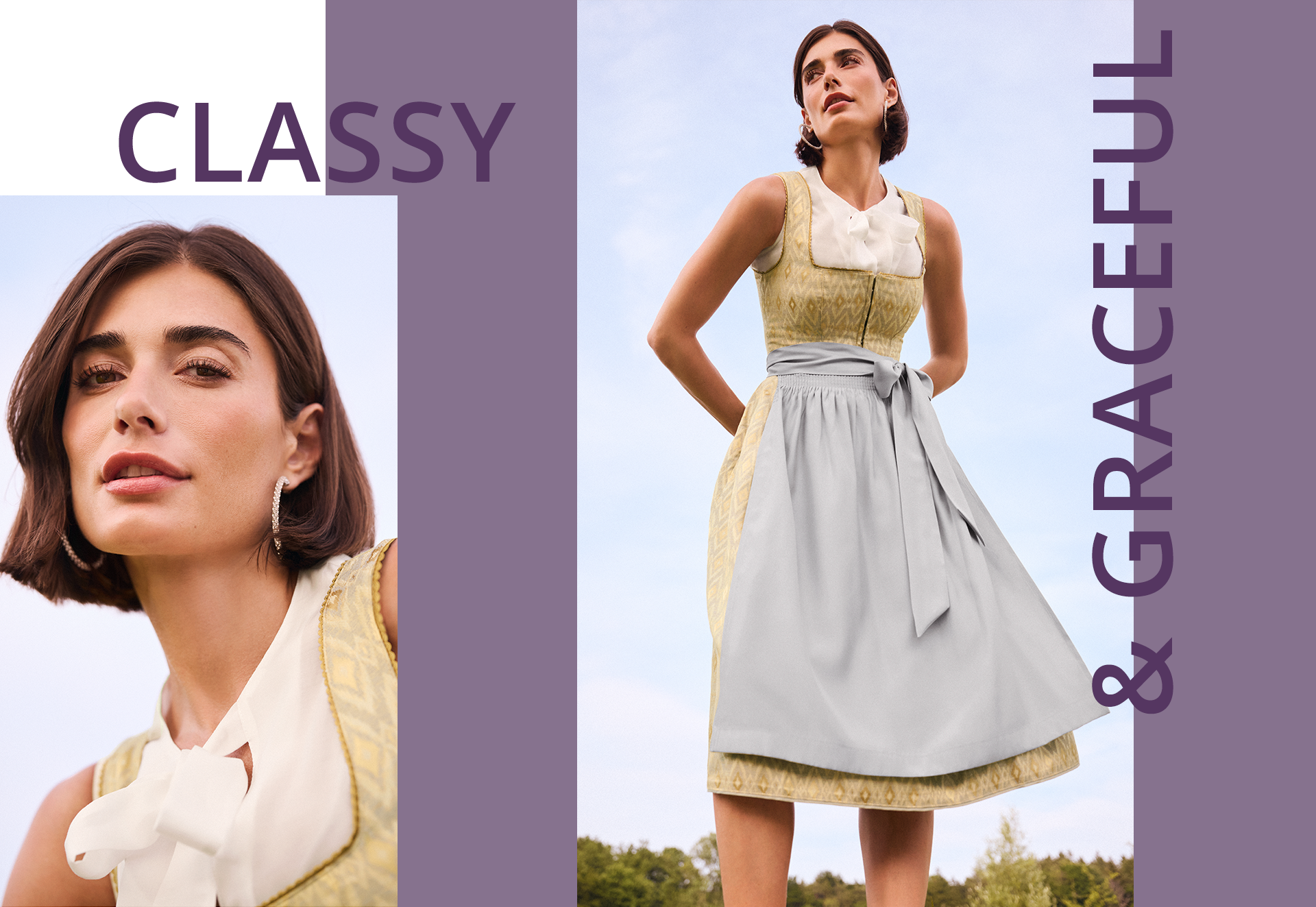 Dirndl mit dezentem Rautenmuster und Hellgrauer Schürze